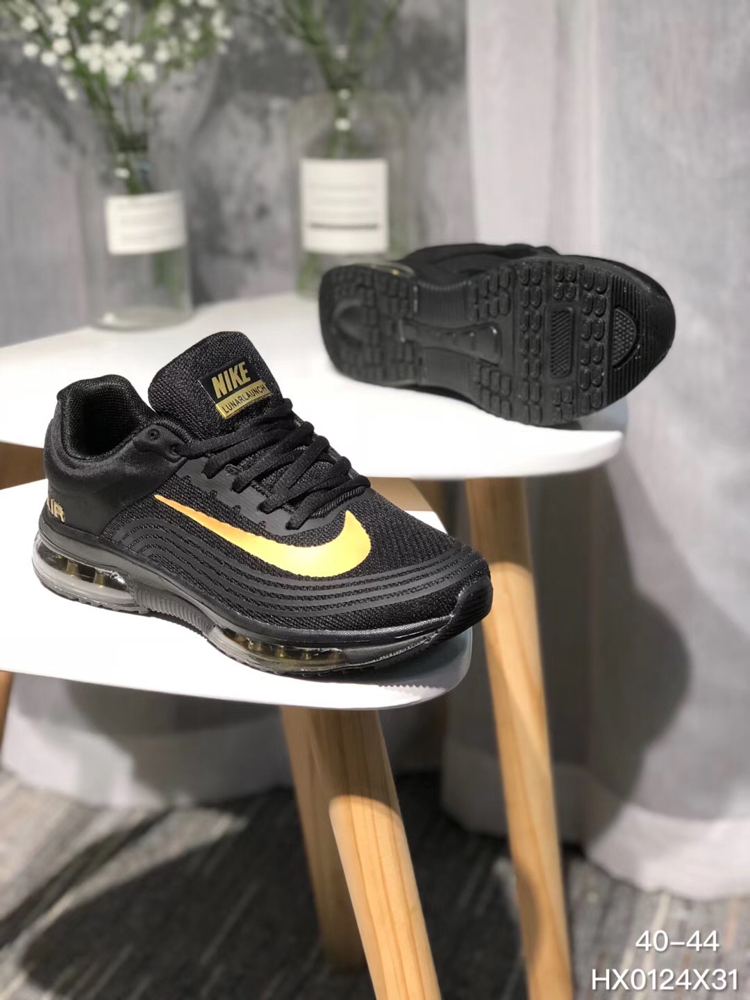Men Nike Air Max 2018 Flyknit Black Gold Running Shoes